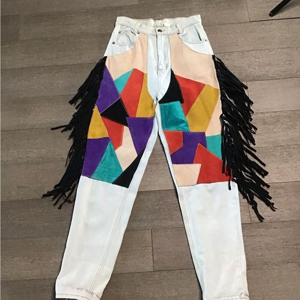 Seruchi Colorful Patchwork Fringe Women's Jeans size 9/10